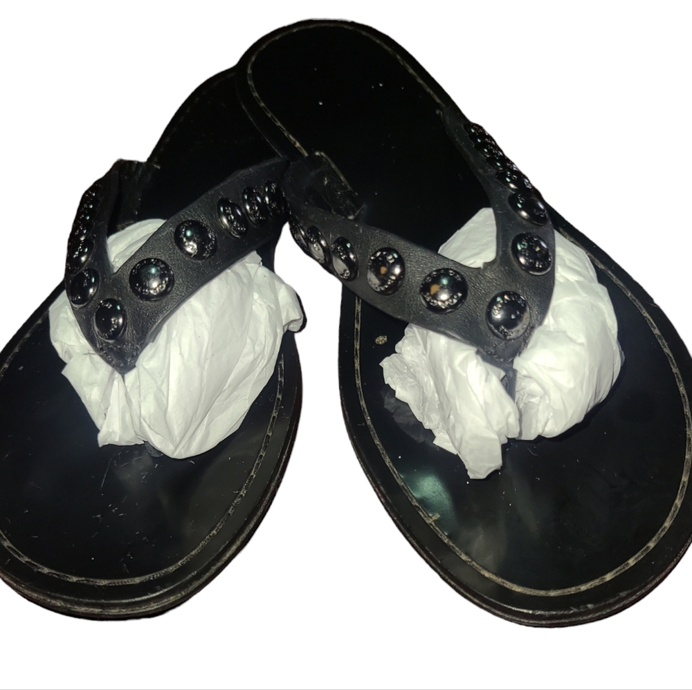 Women's Coach Black Leather Studded Sandal, Cascade Size 8B